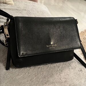 kate spade Black Leather Flap Crossbody with Gold Hardware